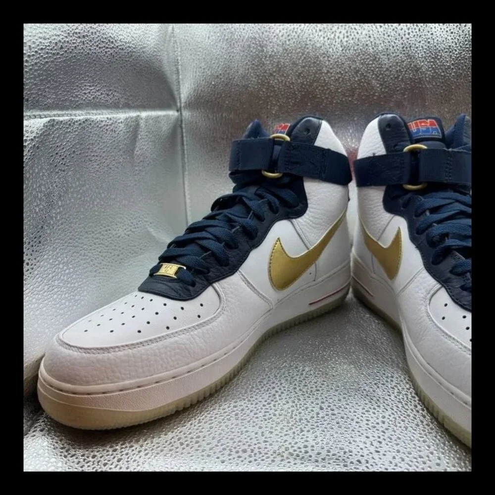Size 12 Nike Air‎ Force 1 Premium High White USA Team Olympic Shoes 525317-100